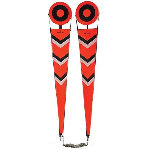 BSN SPORTS football chain set featuring banners with a high-visibility orange and black chevron stripe pattern and padded poles.