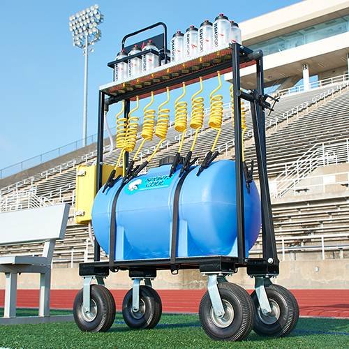 Sports Cool 35-gallon power tanker with cart and eight drinking stations for team hydration