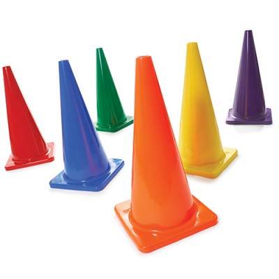 28-inch game cones set of 6 assorted colors for outdoor PE and field boundaries
